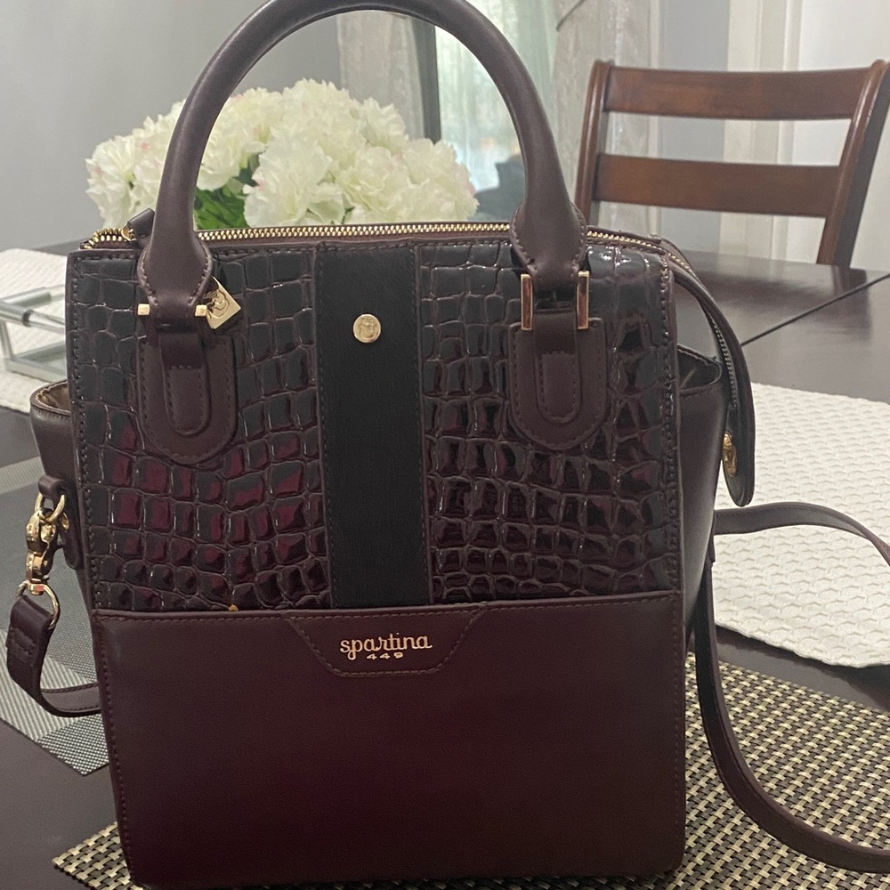 Spartina 449 Dark Brown Croc-Embossed Satchel
